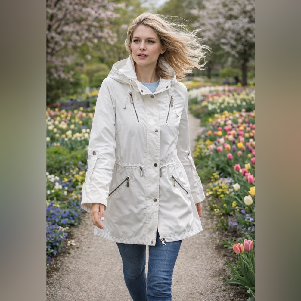 VINCE CAMUTO Cream/Off-White Hooded Utility Jacket Sz M Quality Feminine Classic - Picture 3 of 15